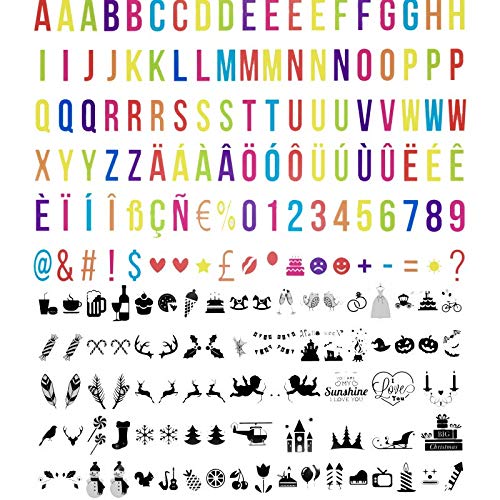 194 letras multicolor y emoticonos negros para letrero luminoso A4, A3 y A5. (sin caja de luz)