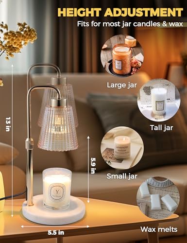 Image of Marble Candle Warmer Lamp Green with Cycle Timer, Dimmable Wax Melt Warmer