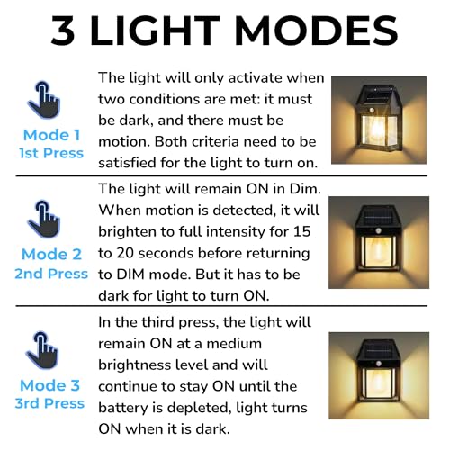 Image of MANSAA Solar Wall Light with Motion Sensor, 3 Light Modes, 3-4 Hours Battery Life, Black