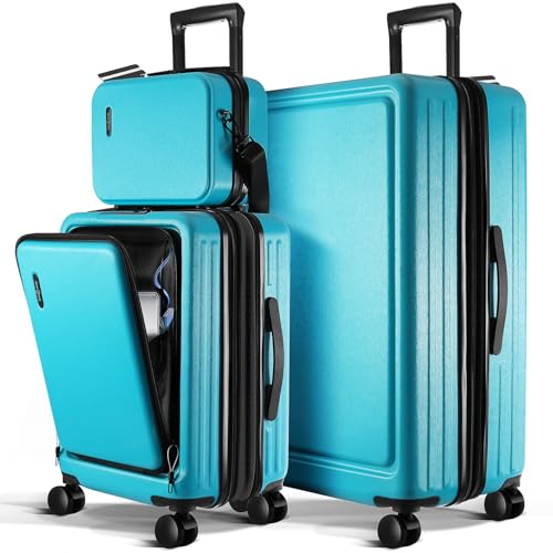 Image of Luggage Sets 3 Piece, 20 Inch Carry on Luggage and 28 Inch Suitcases with Wheels Spinner, Durable Hard Shell Suitcase Set, Expandable Travel Suitcase, Teal