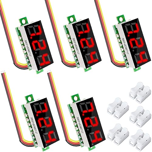 Youmile 5 pcs Affichage de Tension CC 0,28 Pouce Affichage LED à 3 Fils Panneau Rouge Mini Voltmètre numérique DC 0-100 V Voltmètre Testeur avec borne à sertir CH-2