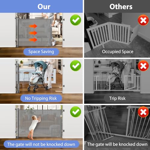 Retractable Dog Gate with Cat Door 55" Wide Retractable Pet Gate with Cat Door Mesh Dog Gate Retractable Baby Gates for Doorway Retractable Puppy Gate for The House Retractable Outdoor Gate for Deck - Image 6