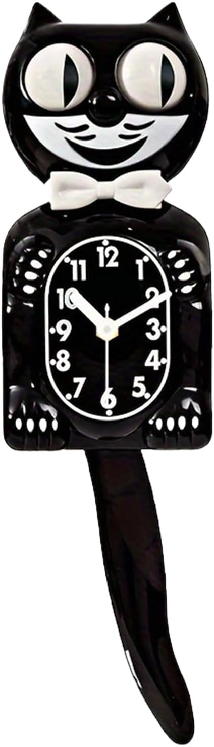 Retro Cat Clock With Moving Tail 39.4×11.2cm Wall Cat Shape Funny Room Clock 2D Silent Space Saving Decoration