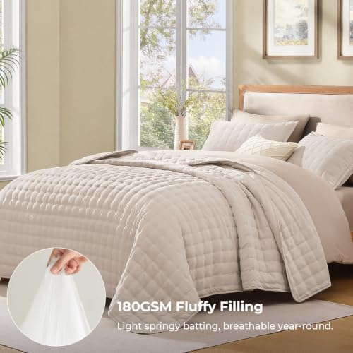 Image of Litanika King Quilt Bedding Set, 3 Pieces Beige Bedspreads & Coverlets Set | Cloud-like Soft, Breathable, lightweight, All-Season, Multi-Scenario, Machine Washable