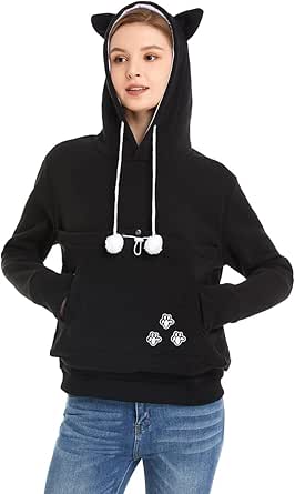 Damen Hoodie Mit Haustiertasche - Kängurutasche Für Katzen & Kleine Haustiere