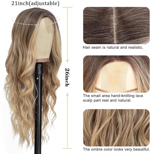 DKDDSSS Long Ombre Blonde Wig for Women, 25 Inch Natural Wavy Daily Hair, Long Wavy Ombre Brown to Blonde Wigs for Women Synthetic Hair Heat Resistant Ombre Wig for Daily Party Cosplay Use - Image 3