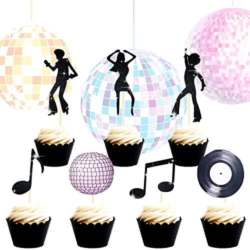 LaVenty 70's Disco Cupcake Topper 70's Disco Cake Decoration Disco Cupcake Toppers Saturday Night Fever Party Decorations