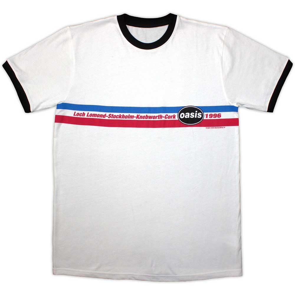 Rock Off Officially Licensed Products Men's White Oasis 1996 Tour Horizontal Stripes Ringer T Shirt Xxl