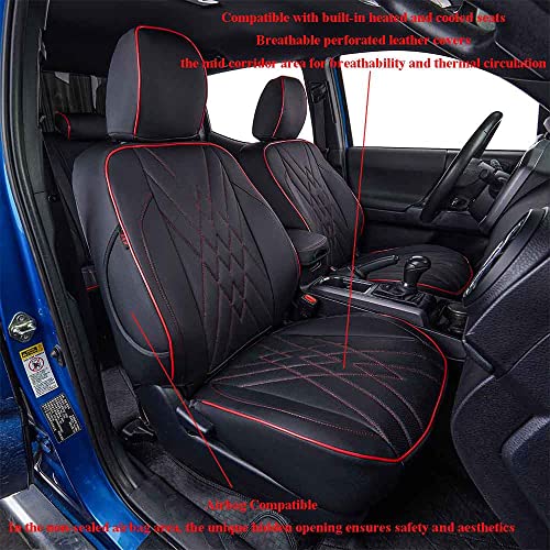 Image of EKR Tacoma Front Seat Covers Custom Fit for Toyota Tacoma 2012 2013 2014 2015 (Regular Seats), Leather Truck Seat Cover for Car - Front Row Only,Faux Leather(Black with Red Trim)