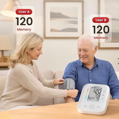 Sinocare Upper Arm Blood Pressure Monitor, Large 3-Color Backlit LCD, 2x120 Reading Memory, Wide-Range Cuff 8.6 – 16.5 Inches — view 3