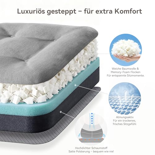 Codi Sitzkissen 40x40×8 cm 6er Set, Extra Dicke, Bequeme Stuhlkissen mit wasserabweisendem Bezug – Waschbare, rutschfeste Memory Foam Sitzauflagen für Stuhl, Outdoor und Gartenstuhl, Grau
