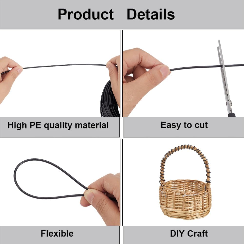 GORGECRAFT 30m*2.4mm Rattan Weaving Wicker Wicker Repair Kit Black Synthetic Rattan Roll Solid Round Cord Webbing Basket Weave Patio Chair Sofas Repair Supplies for Lawn Furniture Garden