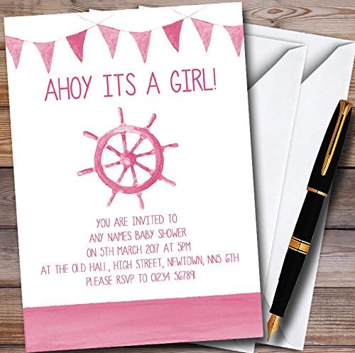 Pink Bunting Nautical Beach Personalized Baby Shower Invitations
