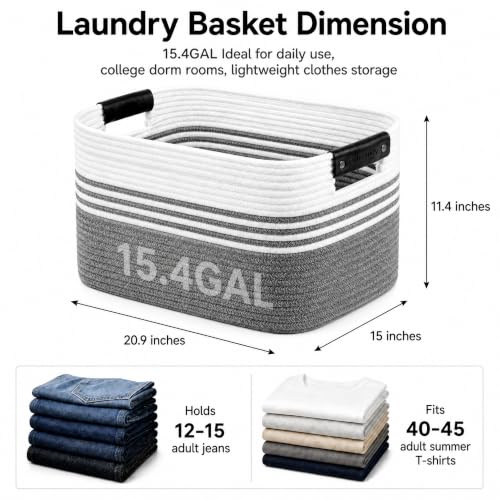 Image of 15.4GAL Woven Laundry Basket for Kids, Cute Boho Square storage basket for Living Room Decor, Baby Girls Boys Toys Stuffed Animal Decorative Short Hamper for Dirty Clothes, Bath Towel,Shoes Mix Black