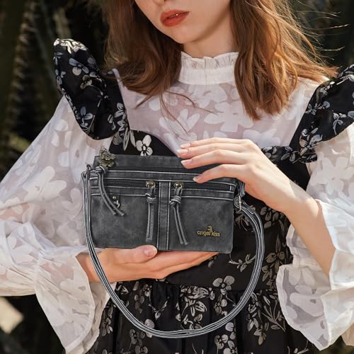 Image of Angel Kiss Small Crossbody Bag for Women Leather Crossbody Purse Triple Compartments Cell Phone Purse Shoulder Bags for Women