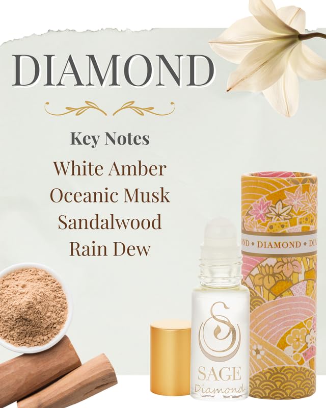 The Sage Lifestyle Diamond Roll On, Oil, Lily, Sandalwood, White Amber Oil, White Musk, Perfume for Women, Long Lasting Clean Skin Fragrance, Artisan Parfum, 1/8 oz Travel Size, Mini Perfume for Women - Image 2