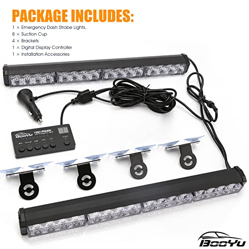 Booyu 2 In 1 Traffic Advisor Light Bar W/Digital Display Controller Windshield Led Emergency Strobe Visor Safety Warning Hazard Flashing Lights For Firefighter Police Trucks Vehicles (Amber/White) #TOP5
