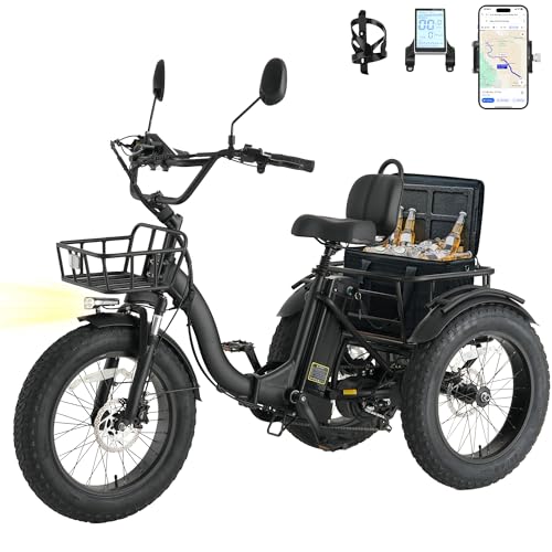 Skeri Electric Tricycle for Adults, 750W(Peak 1350W) Motor Etrike, 20'x4' Folding Fat Tire Electric Trike, 48V13Ah Battery, 3-Wheel Electric Bike, Front & Rear Basket & Differential, Classic Black