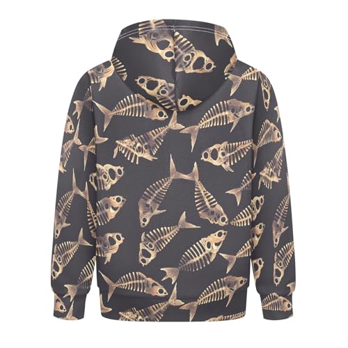 KLL Dead Fish Skeletons Boys And Girls Sweatshirts Long Sleeve Hooded Pullover Shirts with Kangaroo Pocket2