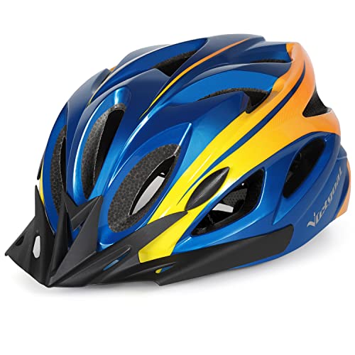 Victgoal Adults Bike Helmet for Men Women Detachable Magnetic Goggle Visor Bicycle Helmet with LED Rear Light Cycling Road Mountain Cycle Helmet (Blue Orange-V)