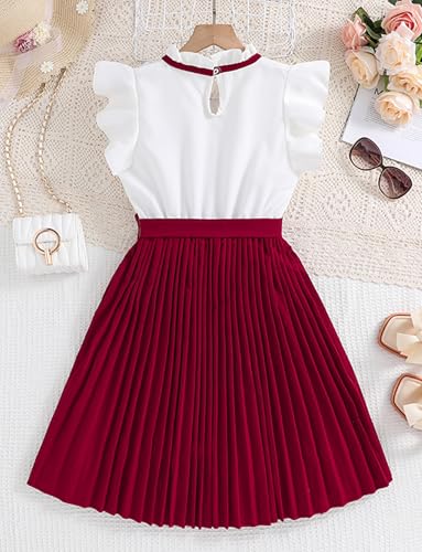 Kids Girls Dress Ruffle Sleeve Pleated Dresses Colorblock A-Line Sundress Casual Button Summer Dress 8-12 Years2