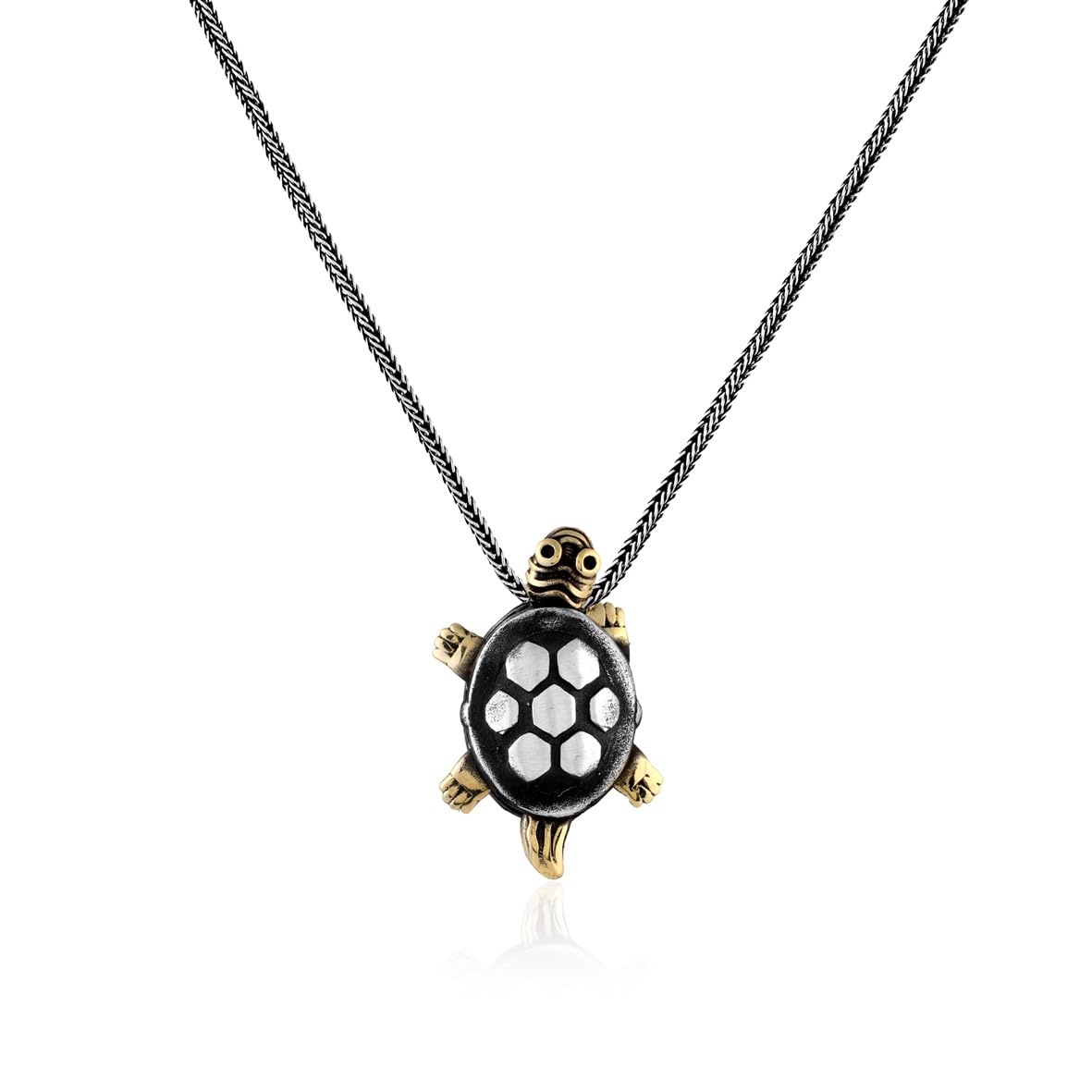 Collana Turtle - Ciondolo da motociclista in argento lucido con catena d'argento, collana da uomo + panno per la pulizia dell'argento in regalo (45 cm)
