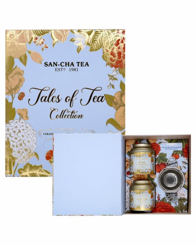 Image of SAN-CHA Tea Boutique, Tales Of Tea Collection, Tea Gift Box, Rose Oolong Tea, Ginger Green Tea, Loose Leaf Teas, Tea Assortment, Gift Of Health, 50 Gram