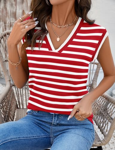 Image of AKEWEI Sweater Vest Women Sleeveless Knitted V Neck Cap Sleeve Pullover Tank Tops 2025 Summer Fall Fashion Causal Trendy