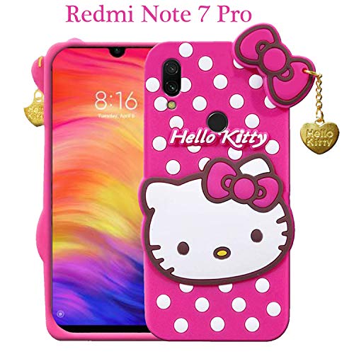 Image of Unirock Hello Kitty Back Case Cover for Redmi Note 7 Pro| 3D Cute Hello Kitty Case |Soft Silicone Rubber Back Cover with Pendant Kitty Cover for Redmi Note 7 Pro (Pink)