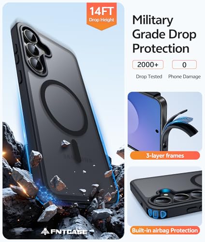 Image of FNTCASE for Samsung Galaxy S25 FE Case: Magnetic Translucent Matte Military Grade Drop Proof Protection Cell Phone Cover - Slim Rugged Durable Shockproof Protective S25Fe Cases (Black-6.7 inch)