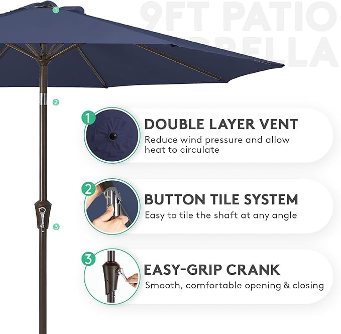 Image of JEAREY Outdoor Patio Umbrella 9FT Outdoor Table Umbrella with Push Button Tilt and Crank, Market Umbrellas 8 Sturdy Ribs UV Protection Waterproof for Garden, Deck, Pool (Purplish Blue)