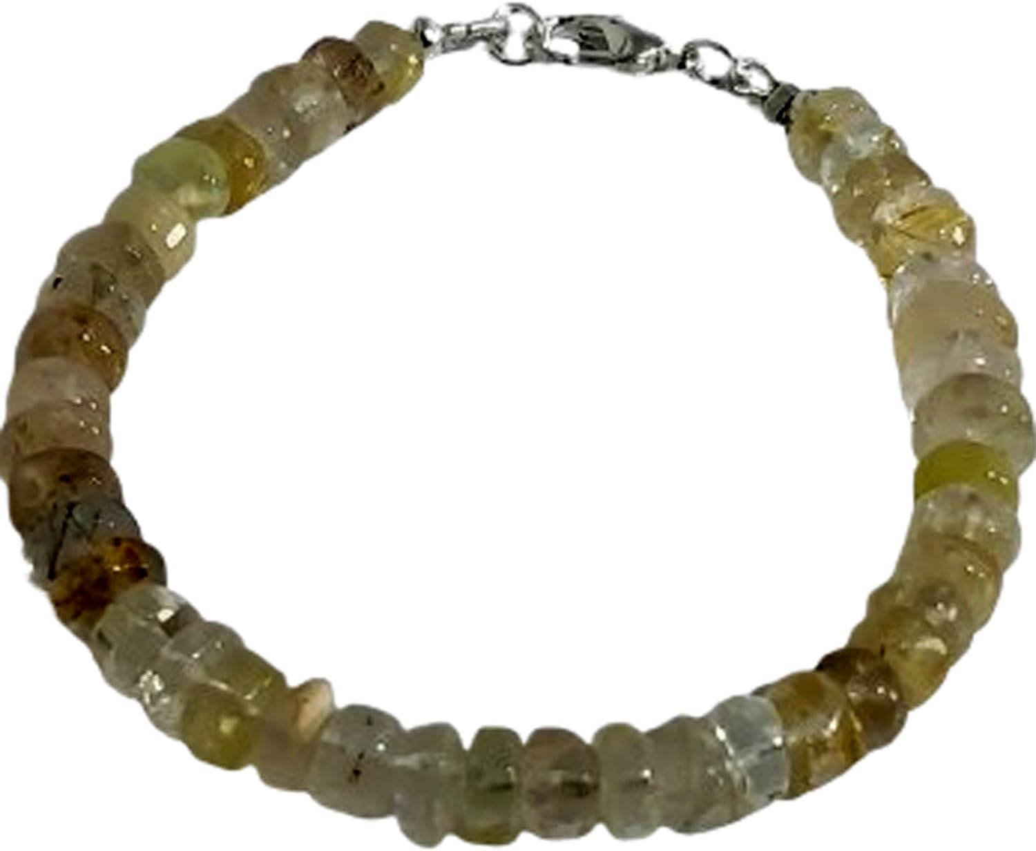 Natural rutile quartz gemstone 7x4 mm stacking bracelet | 7 inch | multi color, rondelle shape, smooth cut, stone | with silver plated clasp | handmade jewellry |WW_ESK_00162