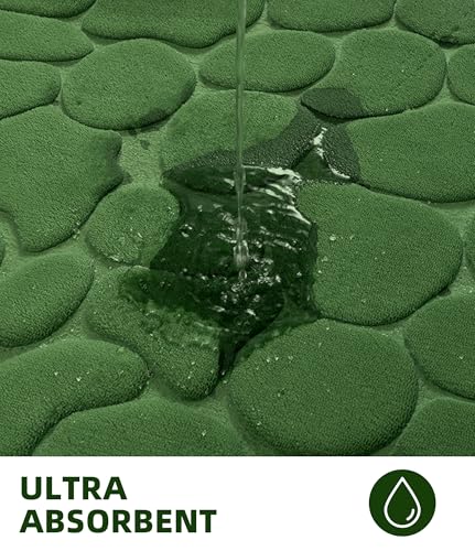 YIHOUSE Memory Foam Bath Mat Cobblestone Bathroom Rugs Super Water Absorbent Bath Mats for Bathroom Machine Washable Bath Rugs(17 x 24,Green) - image 3