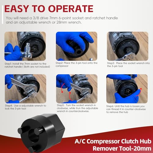 A/C-Kompressor-Kupplungsnaben-Entferner-Werkzeug 20mm für Antriebsnabe von kupplungslosen Denso-Kompressoren 5SE09C 5SE12C 5SEL12C 5SL12C 6SEL14C 6SEL16C 6SEU14C 6SEU16C 7SEU16C 7SEU17C