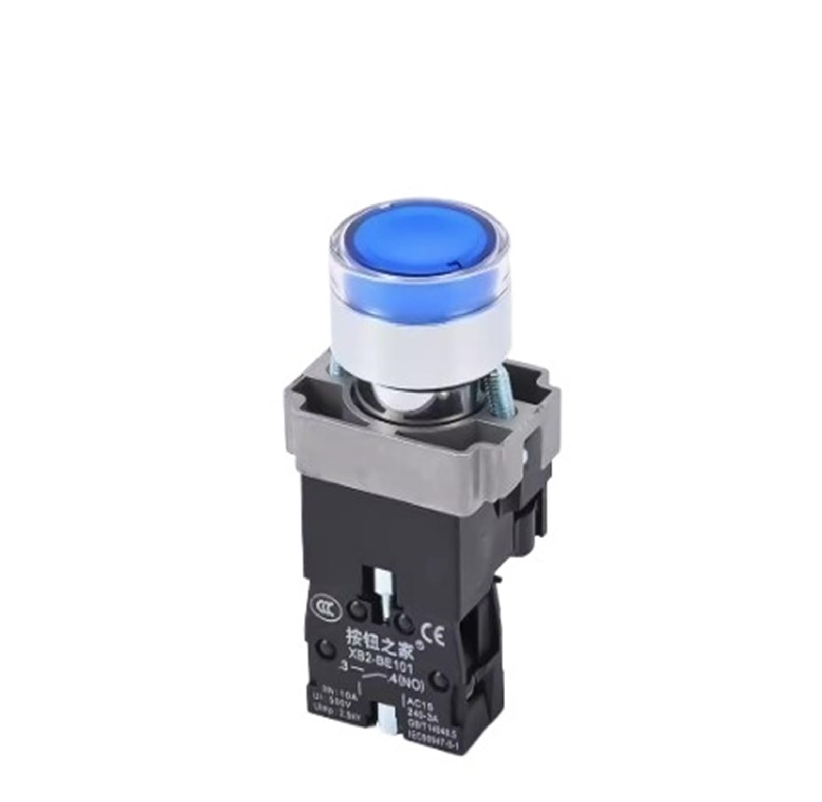 Interrupteur Bouton-poussoir étanche 22 Mm – Lumineux (LED Bleue), 1NO+1NC, 24V, Momentané à Retour Par Ressort