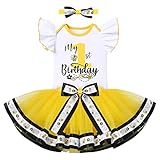 Baby Girls Bumble Bee Costume My 1st Birthday Outfit Romper Tulle Tutu Skirt Set with Bowknot...