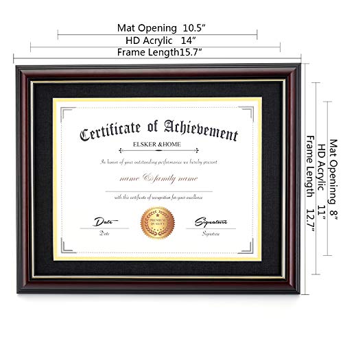 Image of ELSKER&HOME 8.5x11 Diploma Frame with Black Mat,Real Wood Mahogany (Pack of 2)