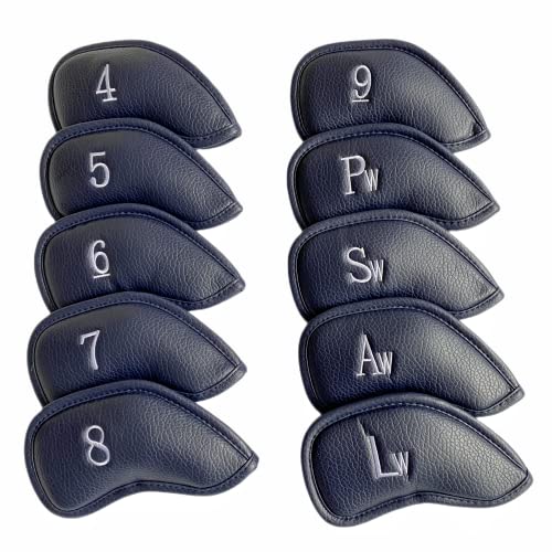 10Pcs Synthetic Leather Golf Iron Club Head Covers Headcovers Set Iron Covers For Golf Clubs Fit Most Irons, Black, Navy Blue (Navy Blue) #TOP1
