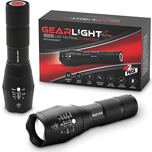 GearLight LED Tactical Flashlight S1000 with Magnet [2 PACK] - High Lumen, Zoomable