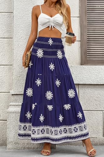 Image of CFLONGE Summer Maxi Skirts for Women 2026 Trendy Floral A Line Boho Skirt