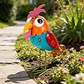 STANKGARDEN Metal Wacky Rooster Garden Statues, 11” Rooster Outdoor Decor Chicken Yard Art Sculptures Decoration for Home Outsiede Patio Lawn Backyard, Gift for Women Lovers Moms(Red & Blue)