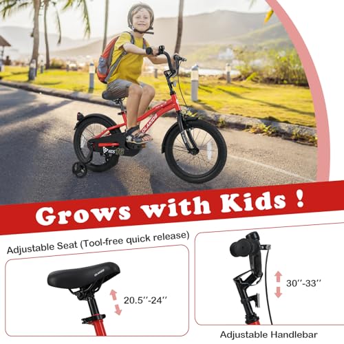 Image of Olakids Kids Bike, 12 14 16 18 Inch Toddlers Bike with Training Wheels Safety Bell Adjustable Seat and Handlebar, Handbrake and Coaster Brake, Children's Bicycle for Boys Girls