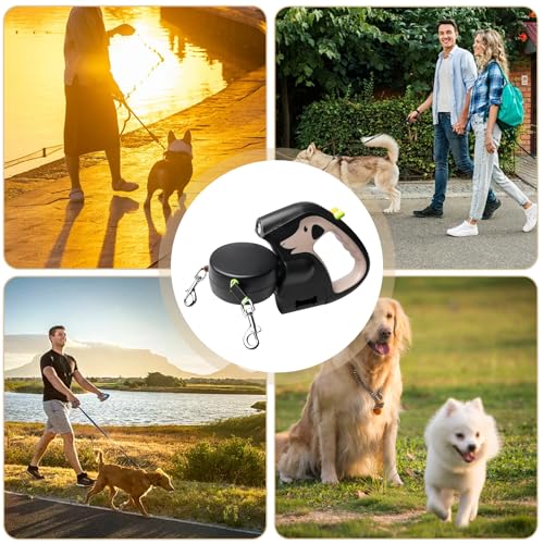 Einziehbare Rollleine 3m, Hundeleine Für Kleine & Mittelgroße Hunde, Doppelleine für 2 Hunde Mit Taschenlampe, Kotbeutelspender, Reflektierende Leine, 360° Anti-Verhedderung