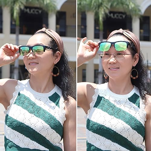 Image of yodo Fit Over Glasses Sunglasses with Polarized Lenses for Men and Women,Black Frame /Green Mirrored Lens