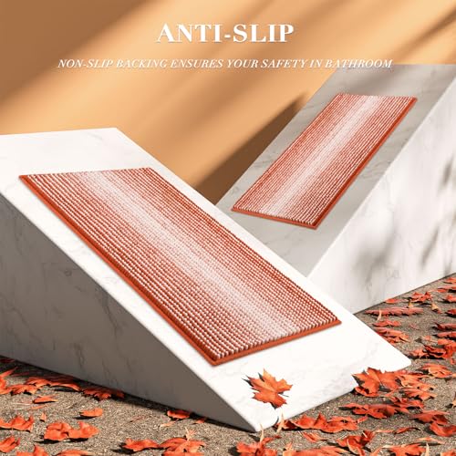 Bathroom Rugs and Mats Sets, 2 Piece Thick Absorbent Chenille Bath Mat Rug Set Non Slip, Soft Shaggy Bath Room Floor Mats for Bathroom, Machine Washable (Sunset Orange, 20" x 32" Plus 16" x 24")