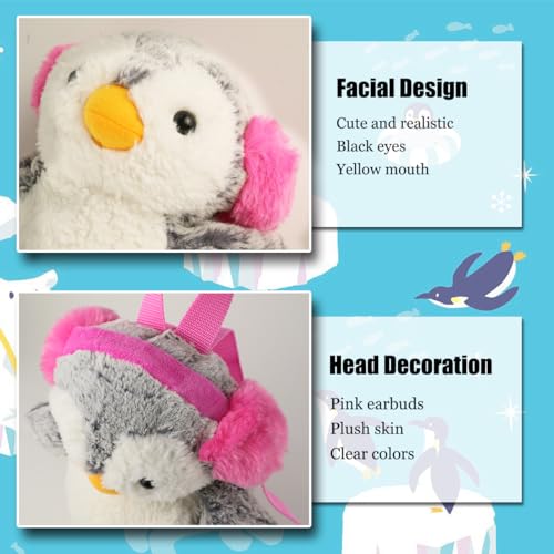 Image of Women Animal Teddy Bear Plush Backpack with Adjustable Straps (Penguin)