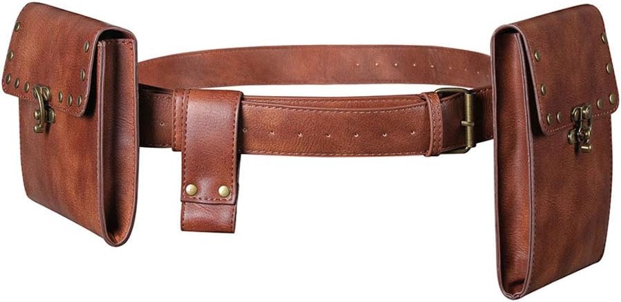Caffaina クリエイティブヴィンテージベルトレザーウォレットメンズウエストパックスチームパンクダブルポーチバッグ 4年保証 Caffaina クリエイティブヴィンテージベルトレザーウォレットメンズウエストパックスチームパンクダブルポーチバッグ 4年保証
