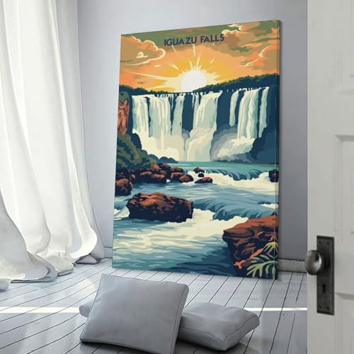 Tableau des chutes d'Iguazu effet peinture sur toile salon 50x75cm