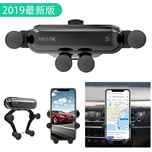 【2019最新型】 車載ホルダー Ossky クリップ式 スマホホルダー 360度回転 重力固定式 エアコン吹き出し口用 「一」形隠し式 自動変形 省スペース 片手操作 着脱簡単 多機種対応