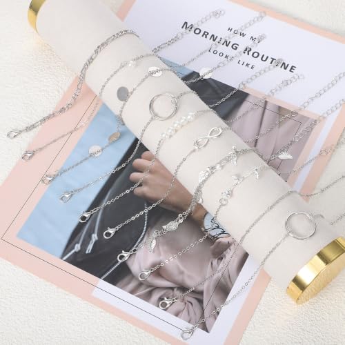 Image of 12pcs Gold /Silver Ankle Bracelets for Women Layered Waterproof 14k Cuban Link Chain Anklets Set Adjustable Dainty Summer Beach Gold Accessories Boho Bracelet Jewelry